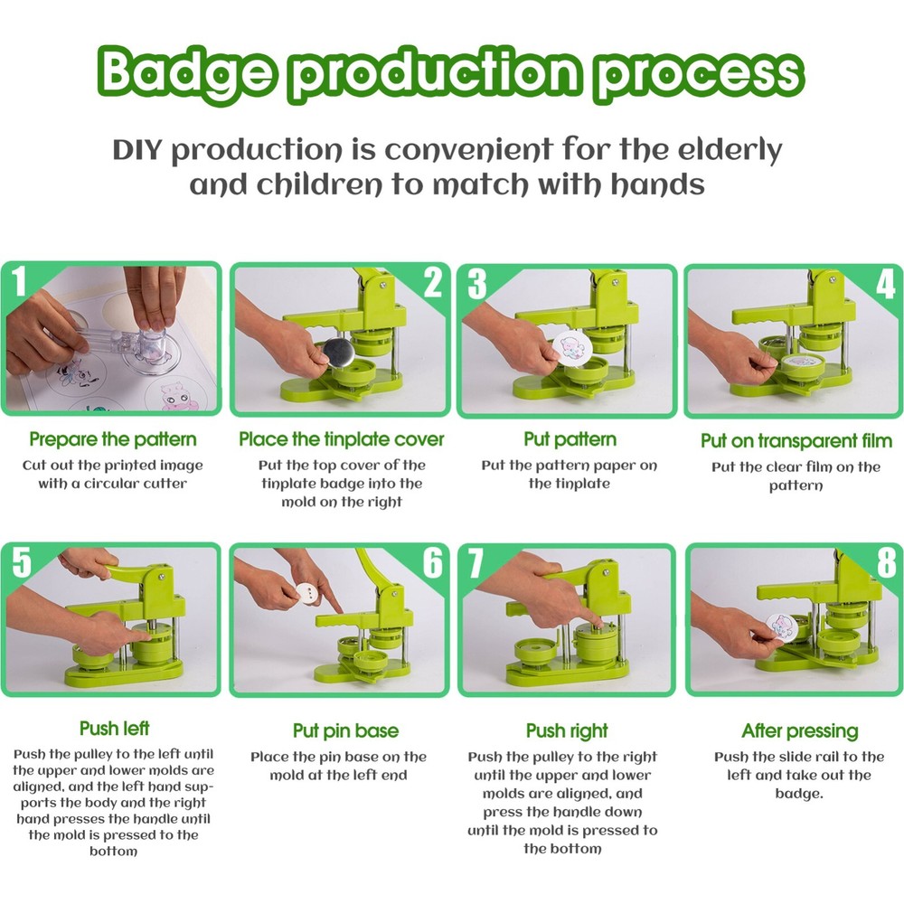 Installation-Free 25mm Button Maker Machine DIY Badge Press Kit 100 Pcs