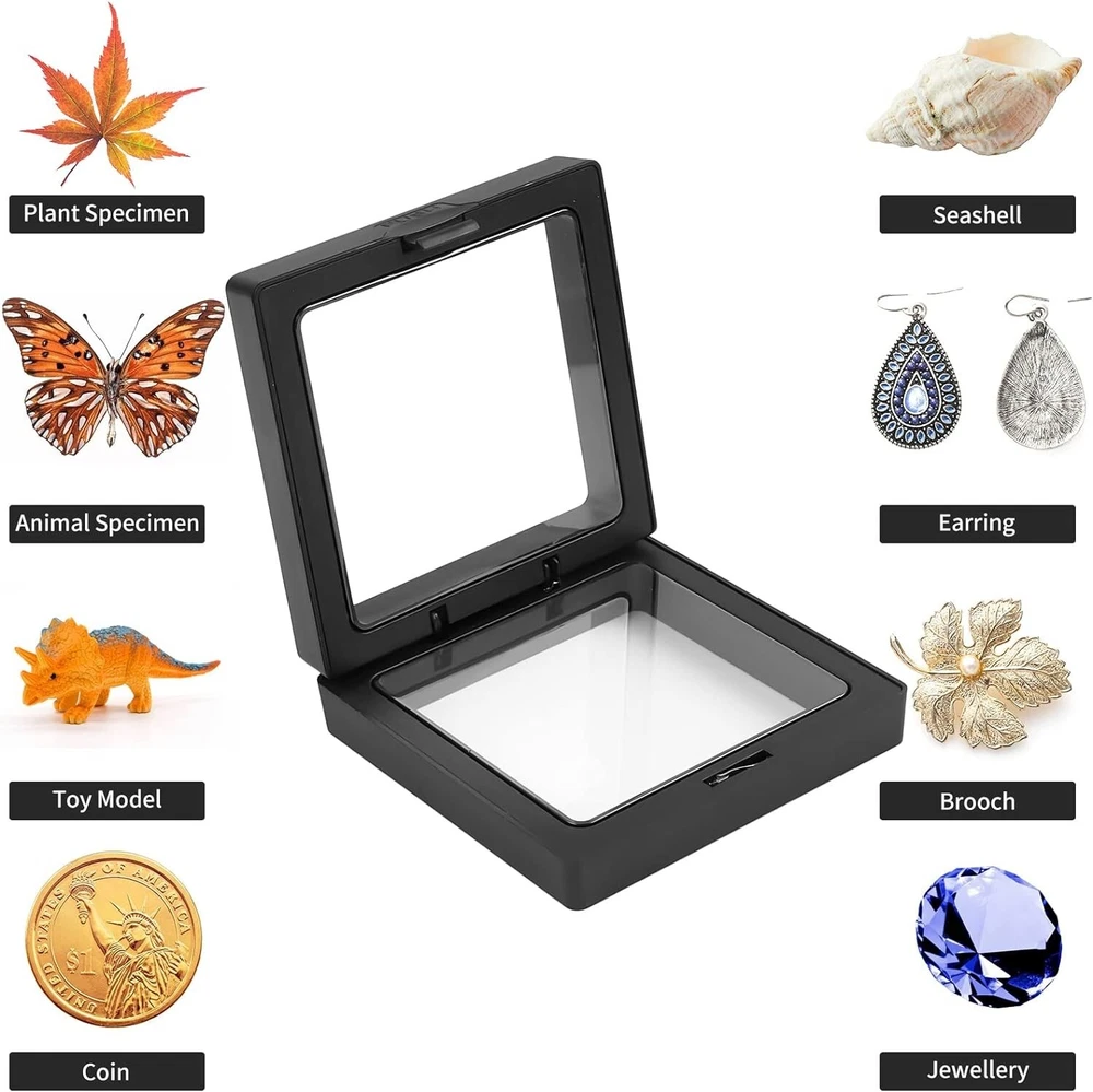 20PC 3D Floating Coin Display Case Box Frame Stand Holder For Jewelry Specimens