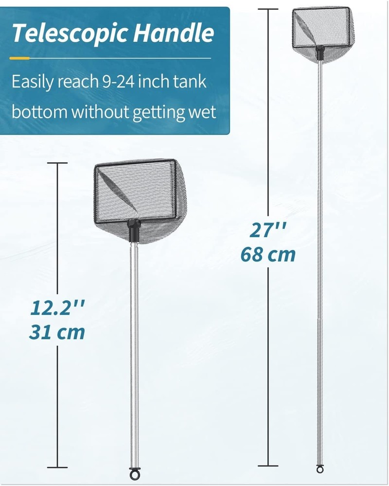 Aquarium Fish Net with 9-24 Inch Extendable Handle – Ideal for Delicate Fish