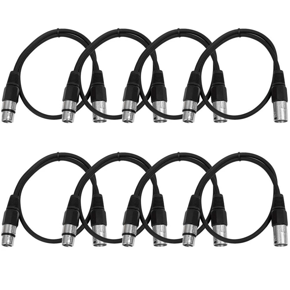 8 Pack Black 3 Foot XLR Patch Cables