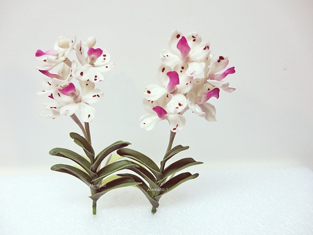 Assorted 2 Stems Miniature Polymer Clay Orchids No Pots Included