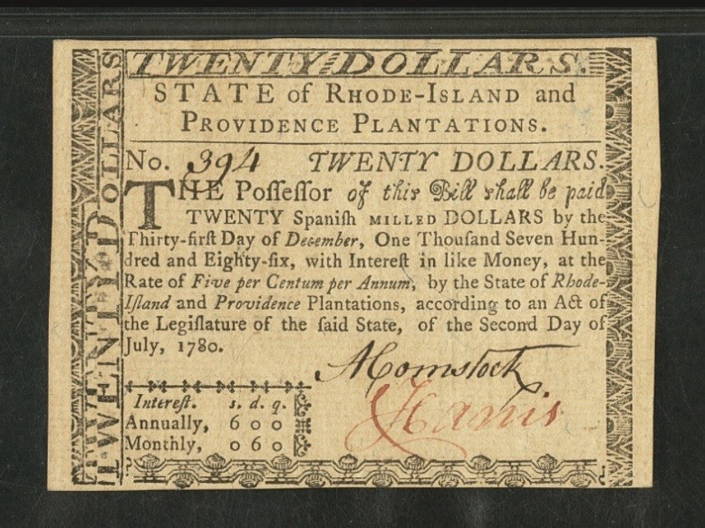 PMG 64. 1780 RHODE ISLAND Colonial Currency American Revolution Bank Note RI-289