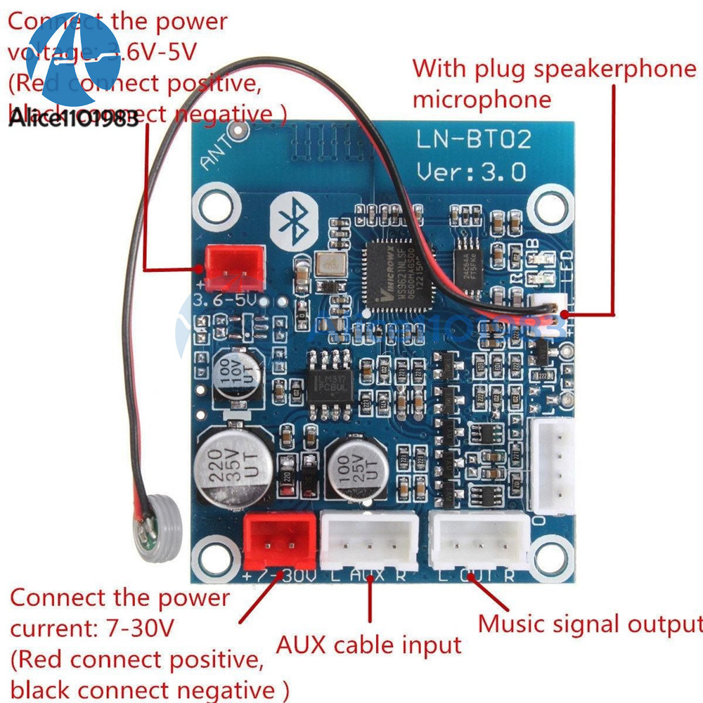 LN-BT02 Bluetooth 4.0 Audio Receiver Board Wireless Stereo Sound Module