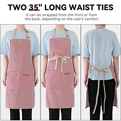 2 Pack Cooking Aprons for Women with Pockets, Adjustable Kitchen Bib Red