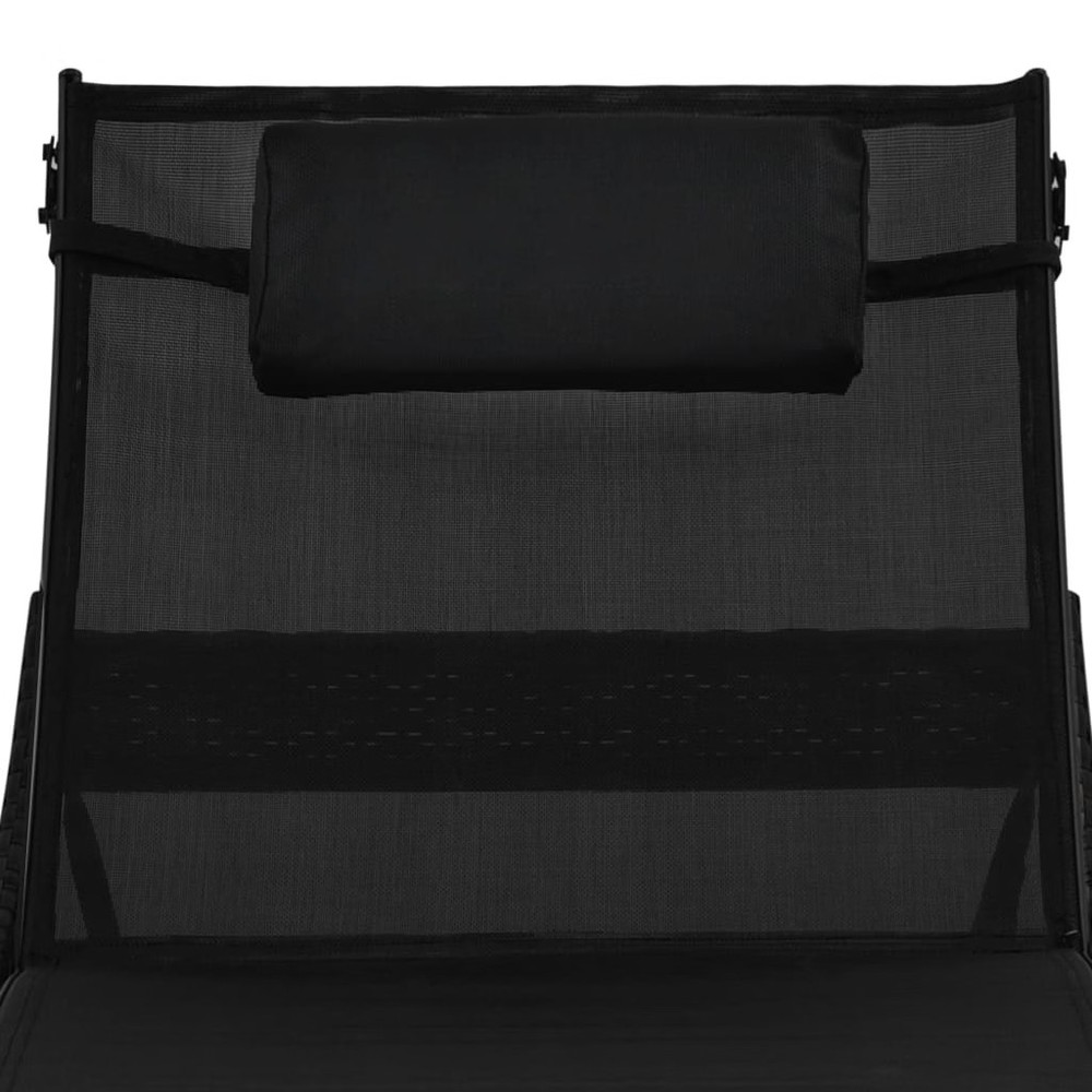 Sunlounger Black Poly Rattan Standard Adjustable Armrests