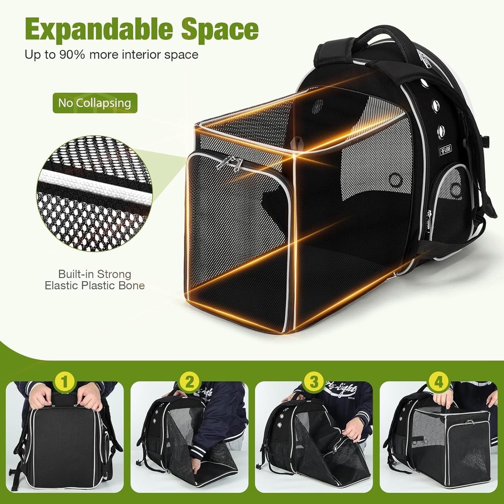 Expandable Cat Backpack Carrier Large Space Transparent Bubble Backpack Black