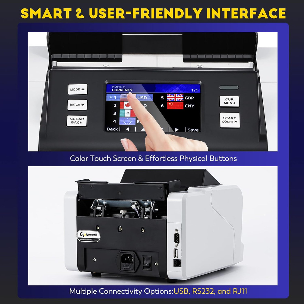 Mixed Denomination Money Counter Machine, Touchscreen Value Counter, 1500Bills/M