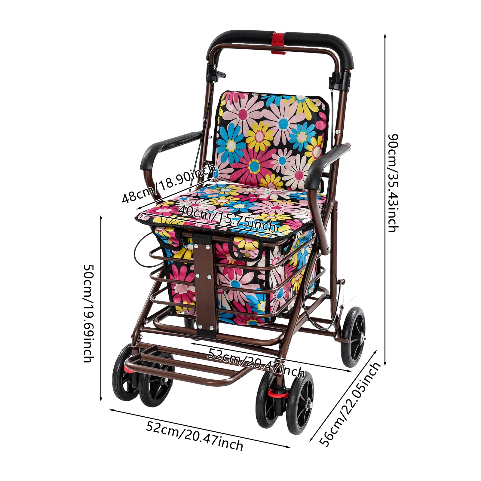 Foldable Shopping Cart, Shopping Cart with Seat for Elder Kids Max 100kg