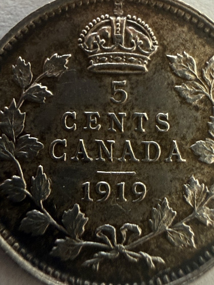 Canada 1919 Silver 92.5 Five Cent Coin King George V