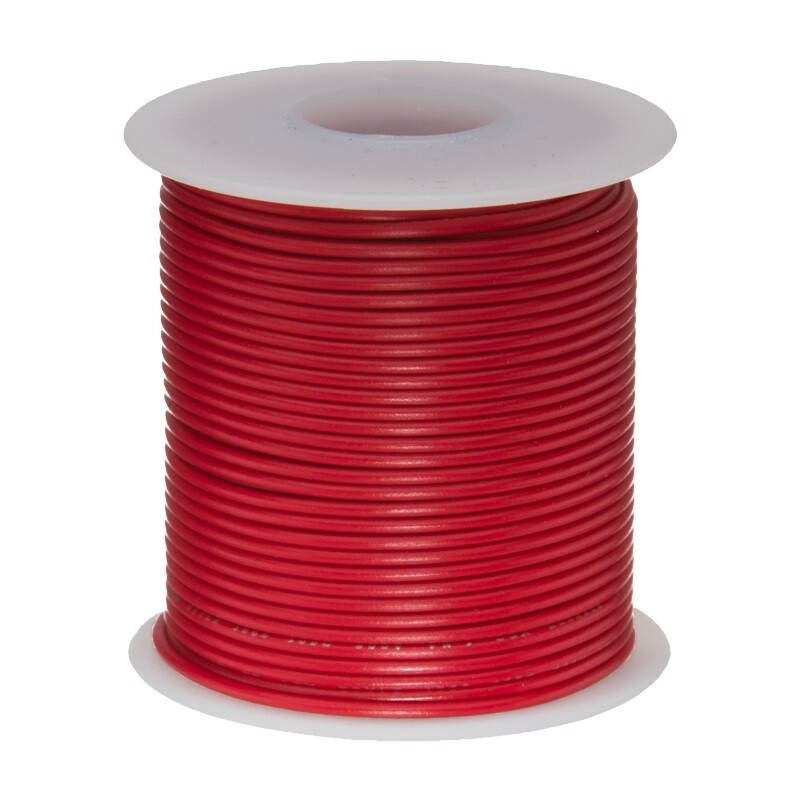 24 AWG Stranded Hook Up Wire, Red, 25 ft, 0.0440" Dia, UL1429, 150V