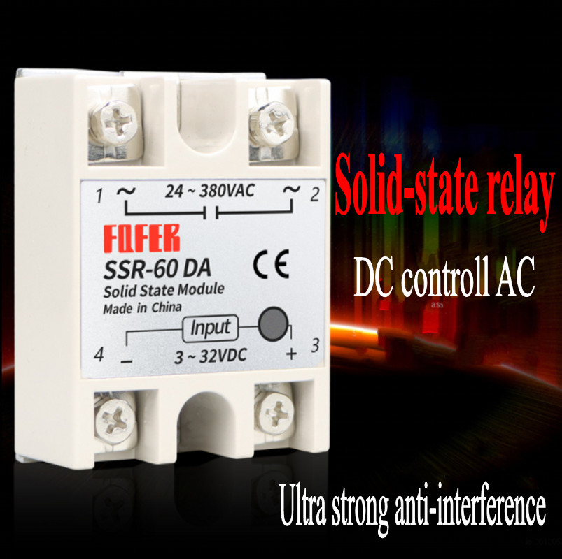 SSR-60DA Solid State Relay Module DC-AC 60A DC 3-32V to AC 24-380V Single Phase