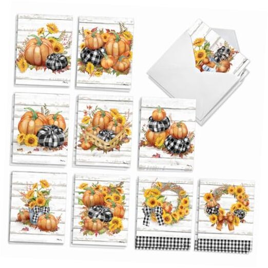 - 20 Seasonal Fall Pumpkin Themed Blank Notecards Set Box (4 x Rustic Fall
