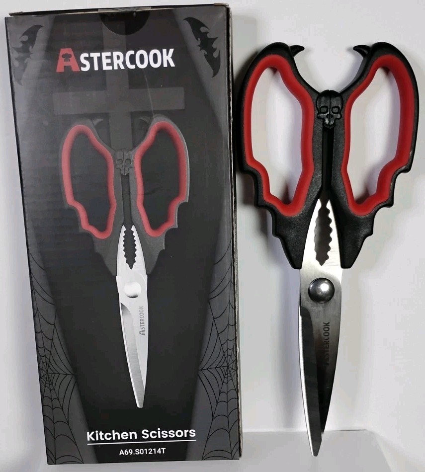 Astercook Skull Bat Wings Kitchen Scissors Red Black Horror Decor