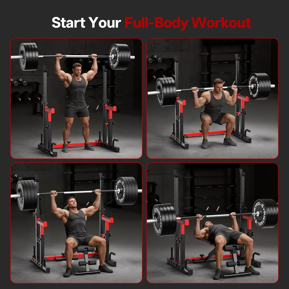 Adjustable Squat Rack Stand, 1200 LBS Total Capacity Multi-Function Bench Press