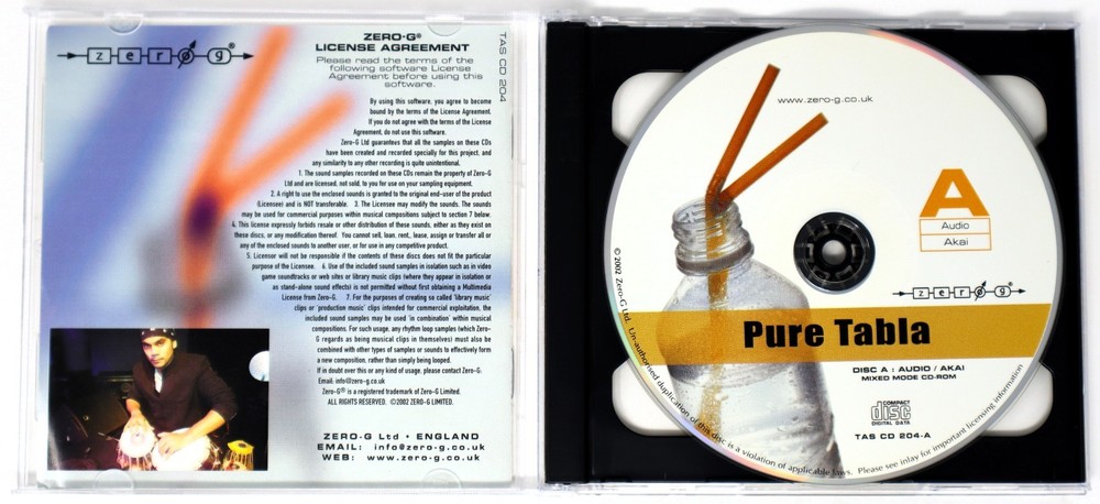 Zero-G Pure Tabla Akai Rex EXS24 Acid Audio Format Sound Library/Sampling 2 CD