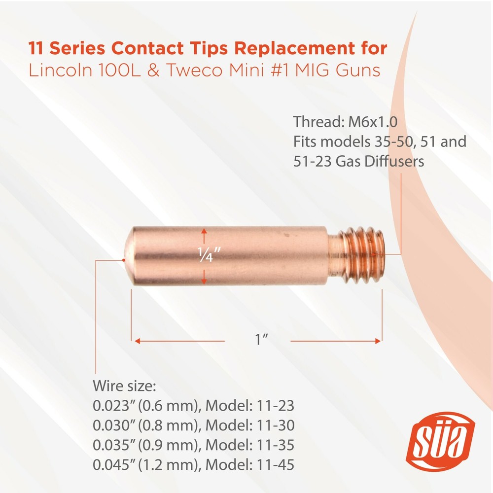Contact Tips - Replacement for LIN 100L & Tweco Mini #1 Guns - Model: 11