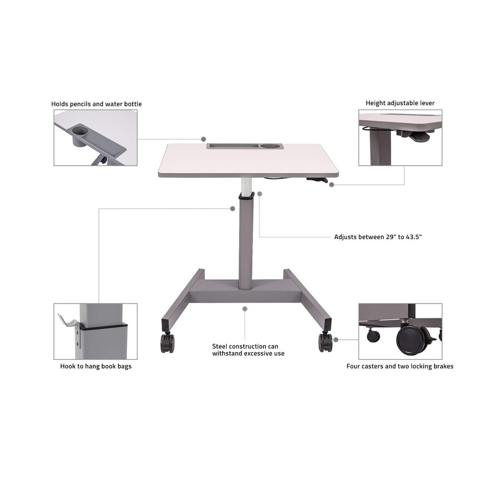 Offex Student-P Mobile Classroom Height Adjustable Cup Holder Pneumatic Desk
