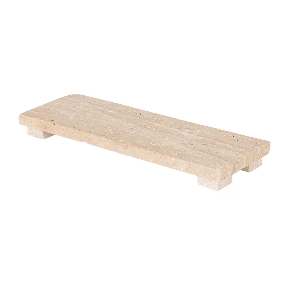 12 In. Scandinavian Beige Travertine Footed Serving Board