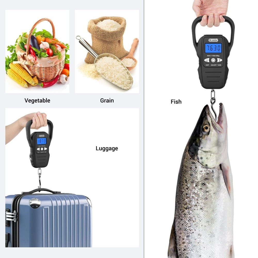 High Precision Digital Fish Scale with Backlit LCD & Built-in Measuring Tape