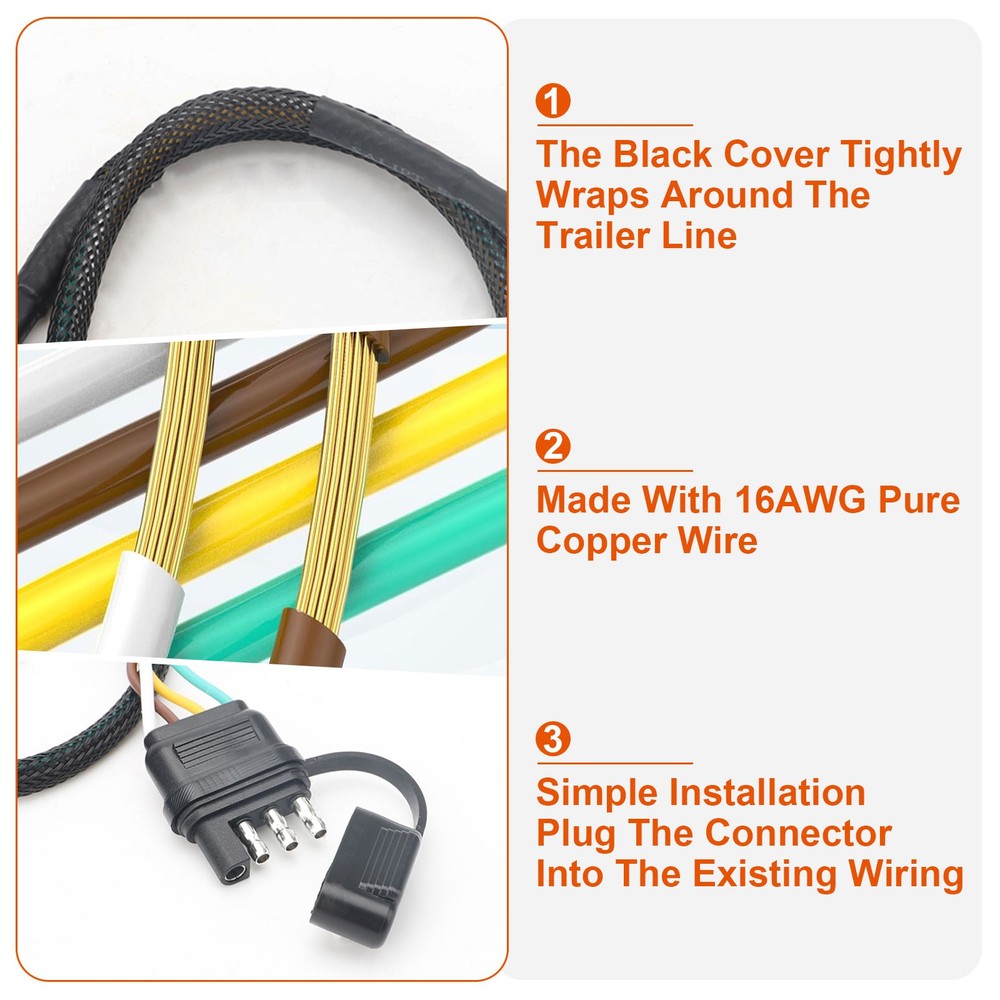 4 Pin Flat Trailer Light Plug Connector Wire Extension Wiring Harness Extender