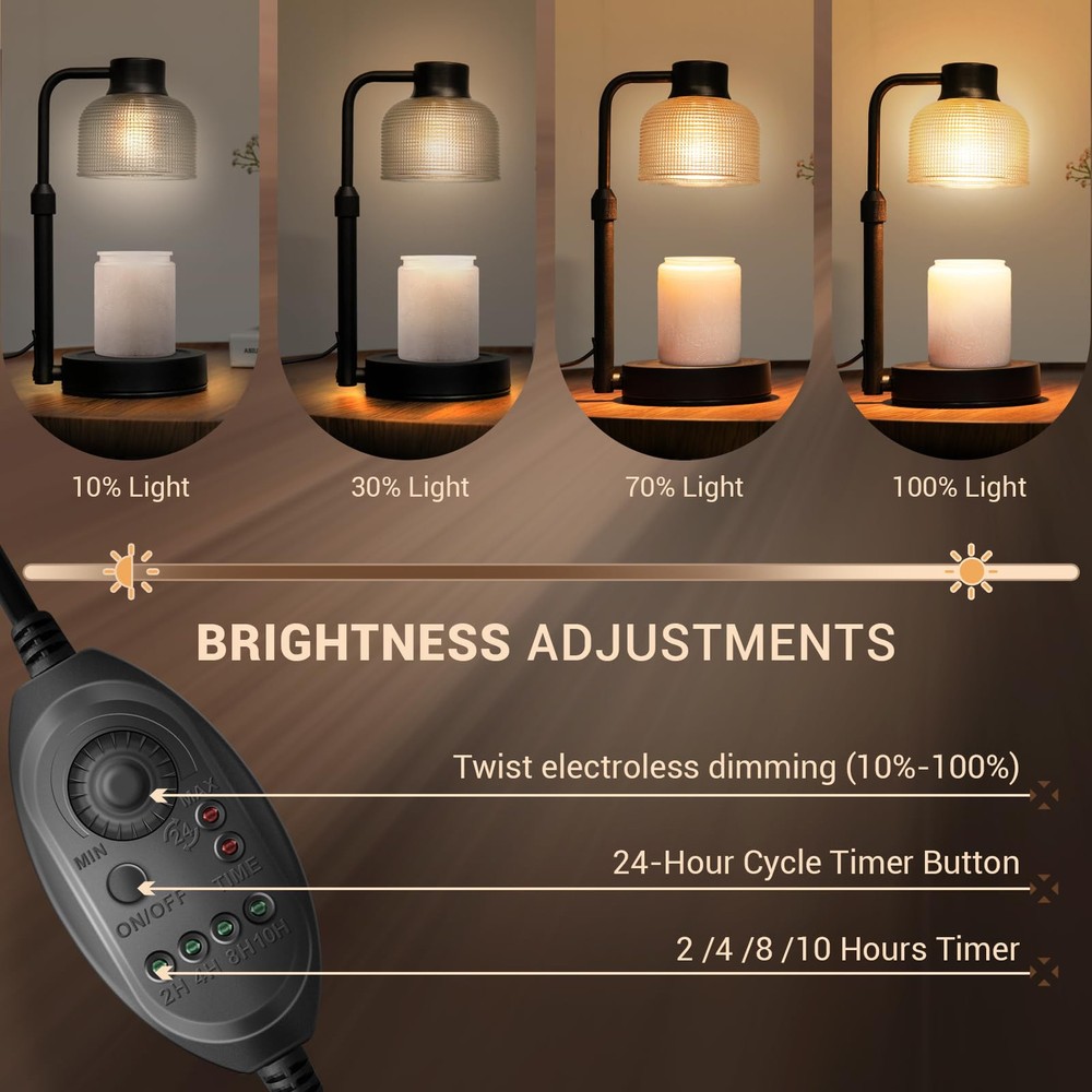 Candle Warmer Lamp with Timer: Adjustable Height Dimmable Candle Warmer 24-Ho...
