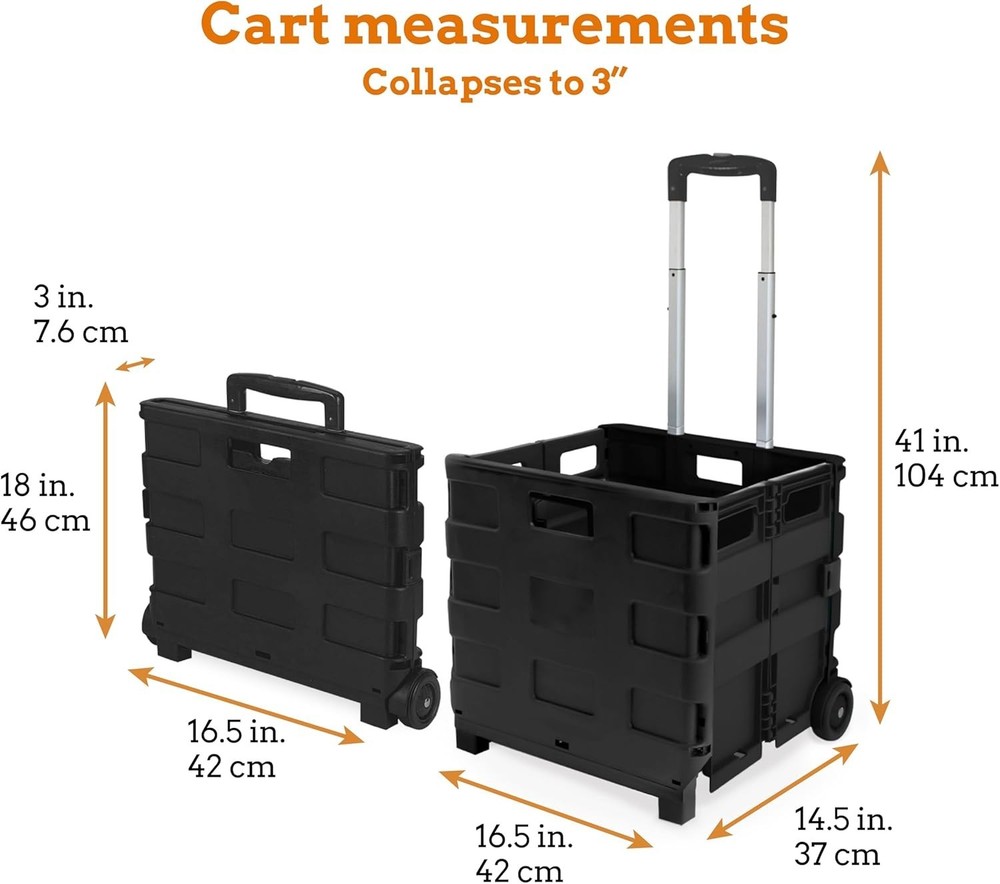 Space-Saving 2 Wheel Utility Cart: Durable, Lightweight & Versatile - Black