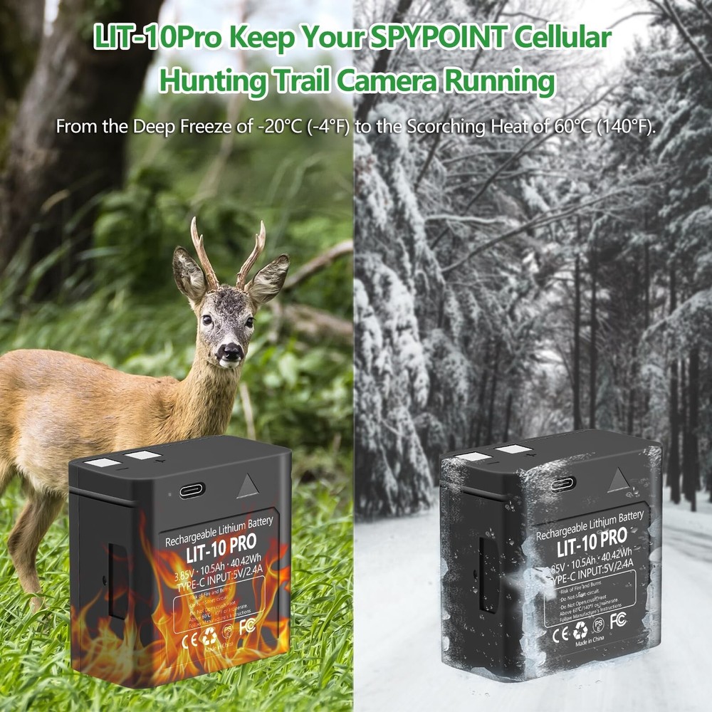 LIT-10Pro 10500mAh Cellular Trail Camera Replacement Battery for SPYPOINT LIT...