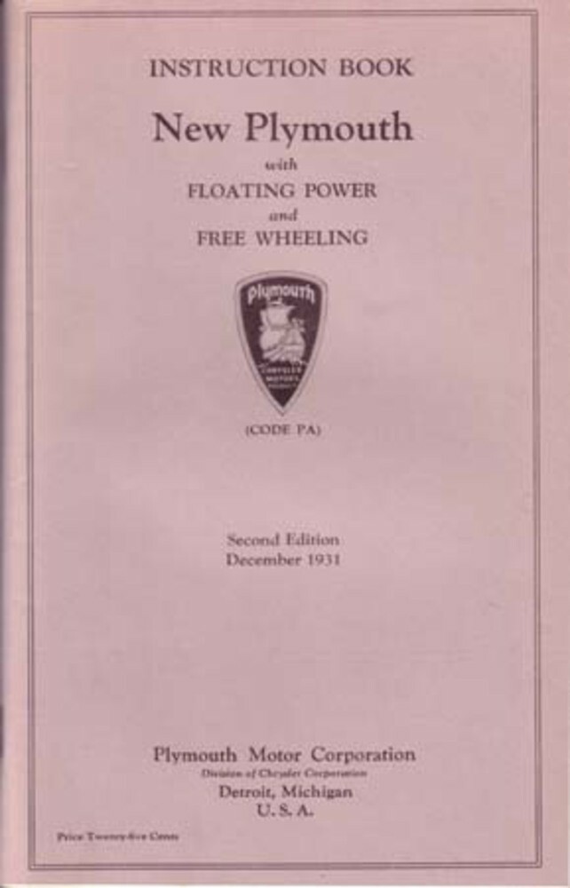 1931 Plymouth PA Code Owner's Manual