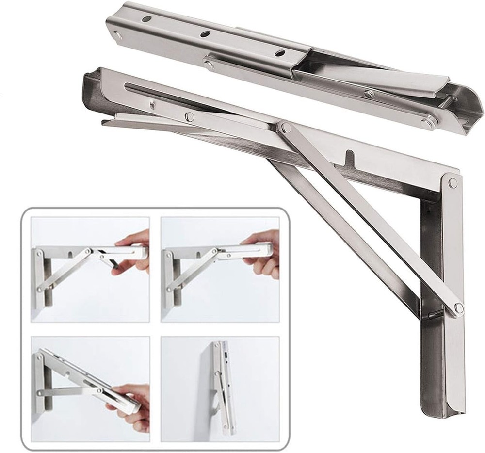Stainless Steel 24'' Folding Shelf Brackets - 550 lbs Load, Space-Saving Design