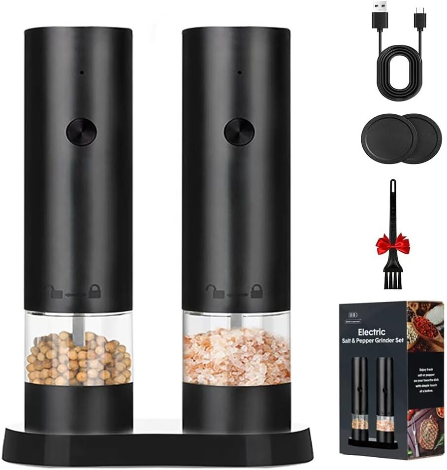 Electric Salt and Pepper Grinder Set, Automatic, Adjustable, Gift, 2 Pack