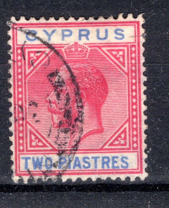 Cyprus 1921 sg 93 2 pi carmine  & blue key type FU