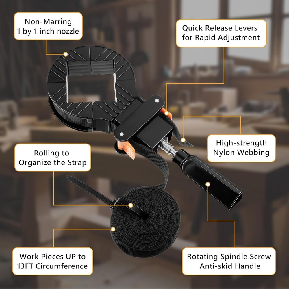 Quick Release Strap Clamps for Woodworking - 8 Pack Adjustable Frame Tool