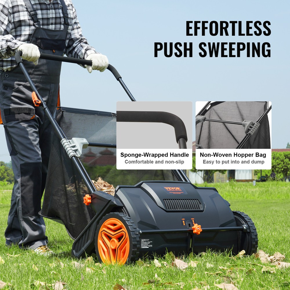 VEVOR Lawn Sweeper Push Leaf Grass Collector 21" 3.5 Cu. Ft. Capacity Adjustable
