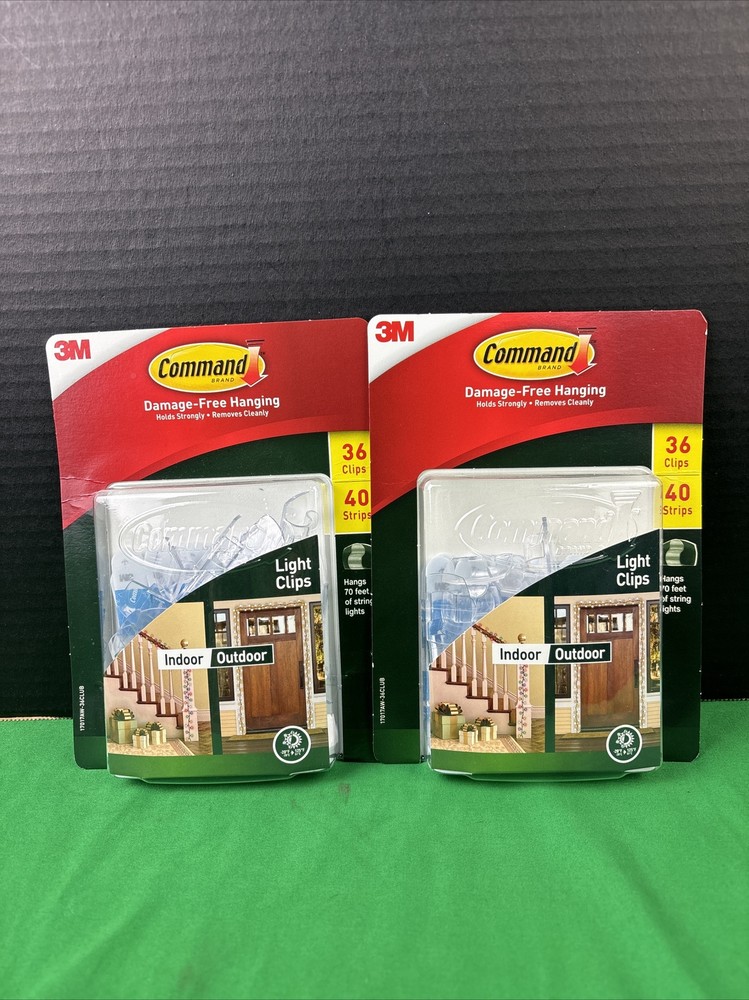 2 X 3M Command Damage Free Indoor Outdoor Light Clips 36 Clips 40 Strips Each