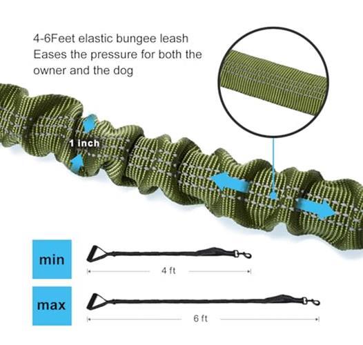 6FT Highly Reflective Heavy Duty Elastic Bungee Medium and Large Dog Leash