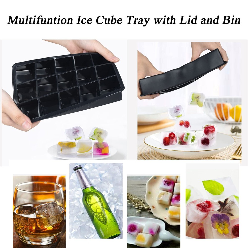2 Pack Ice Cube Trays Silicone Square Ice Cube Molds w/ 15 Cavities for Freezer