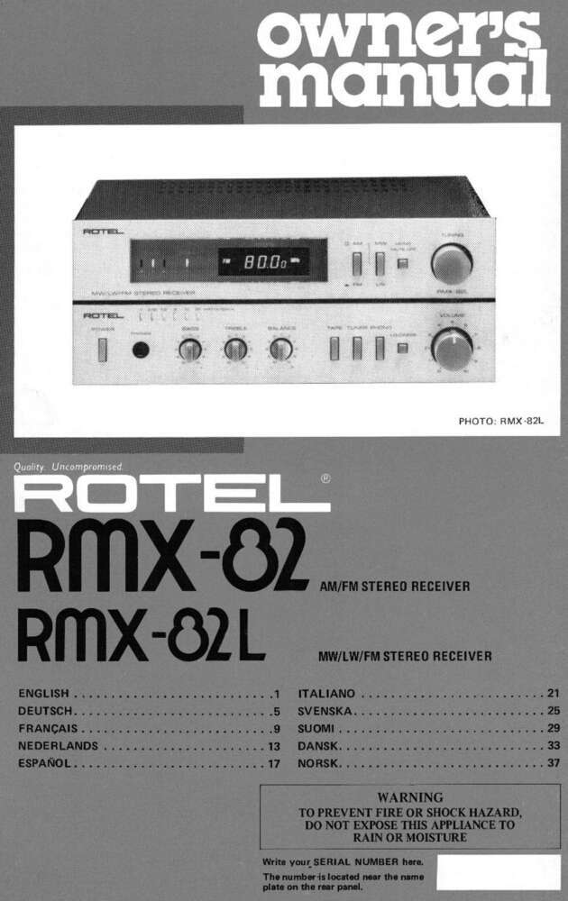 Rotel RMX-82L Stereo Owners Manual