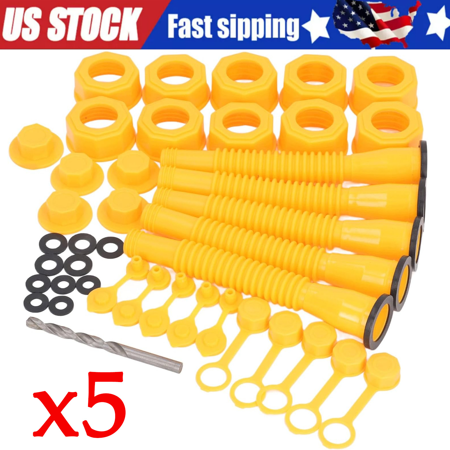 5X Replacement Gas Can Spout Nozzle Vent Kit For Plastic Gas Cans Old Style Caps