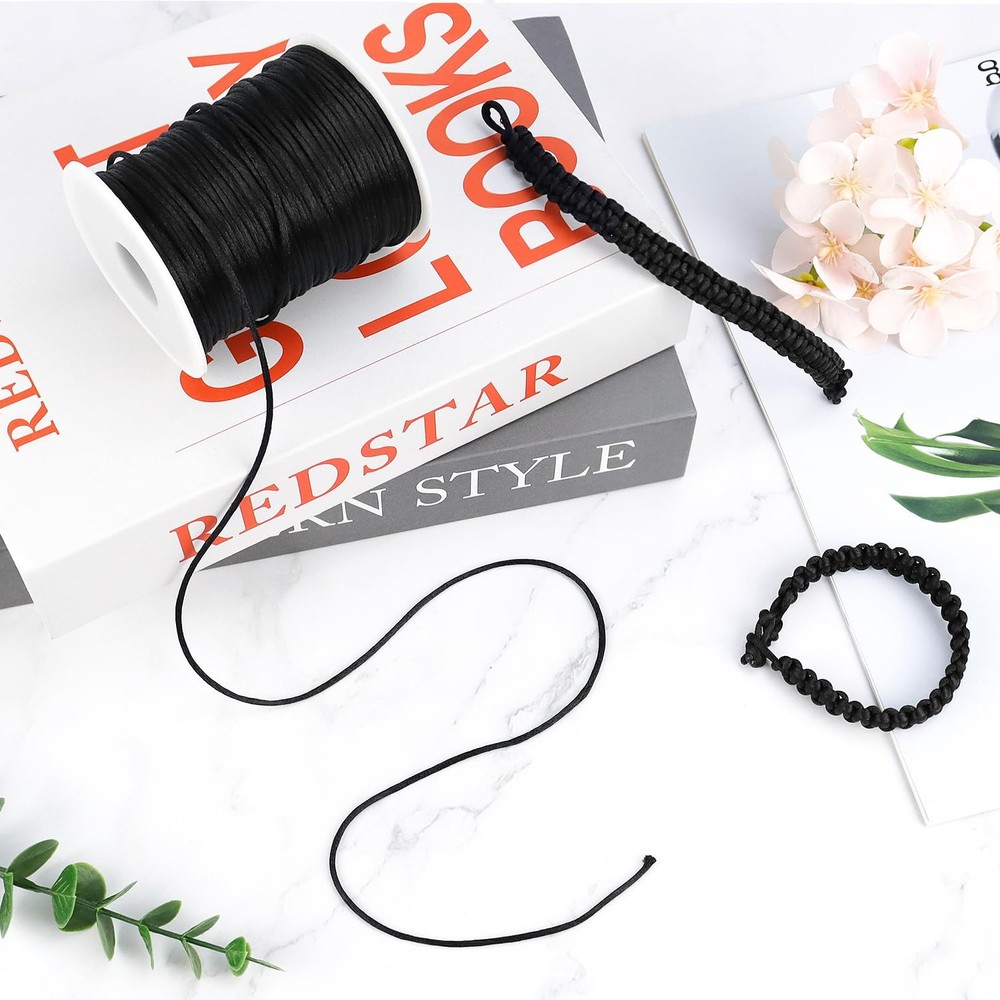 Black Nylon String Cord 110 Yards Braided Ornament Lanyard Thread 2mm