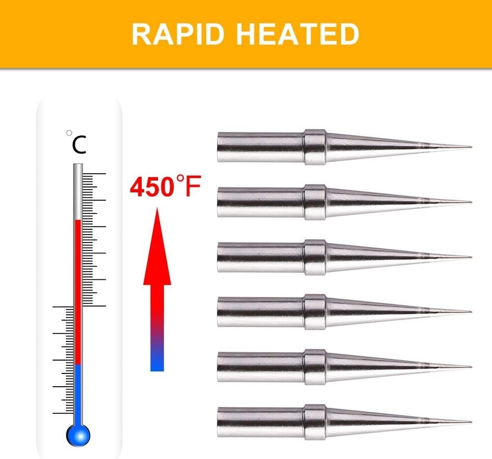 6pcs Conical Replacement Tips for Weller ET Soldering Iron - Precision Crafting