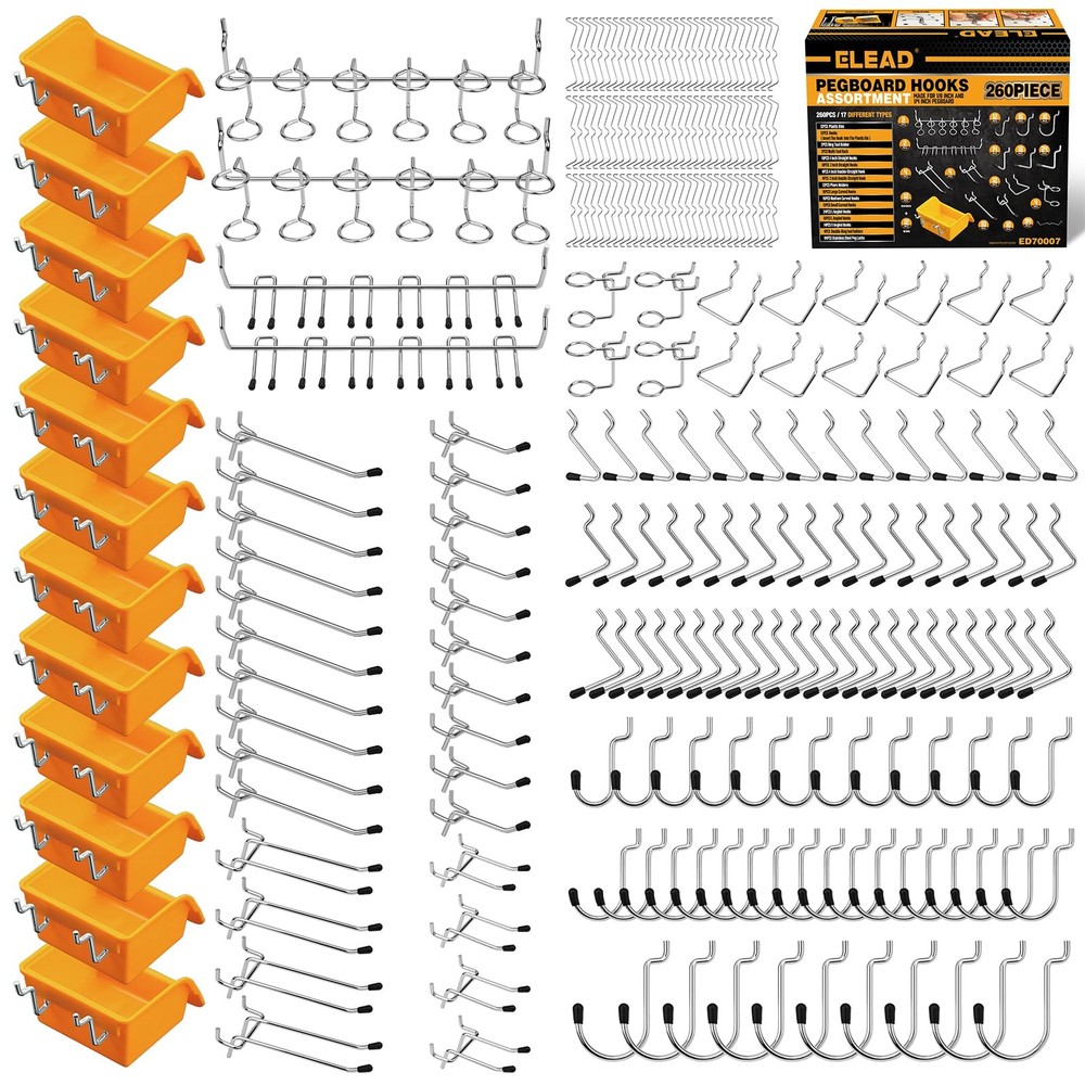 260-Piece Pegboard Hooks Kit, Peg Board Organizer Accessories for Hanging, Pegbo