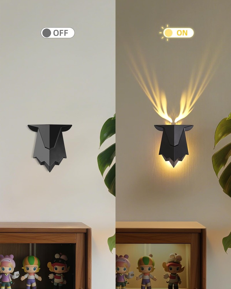 Antler Night Light with Remote Control, Adjustable Deer Wall Lamp Battery Ope...