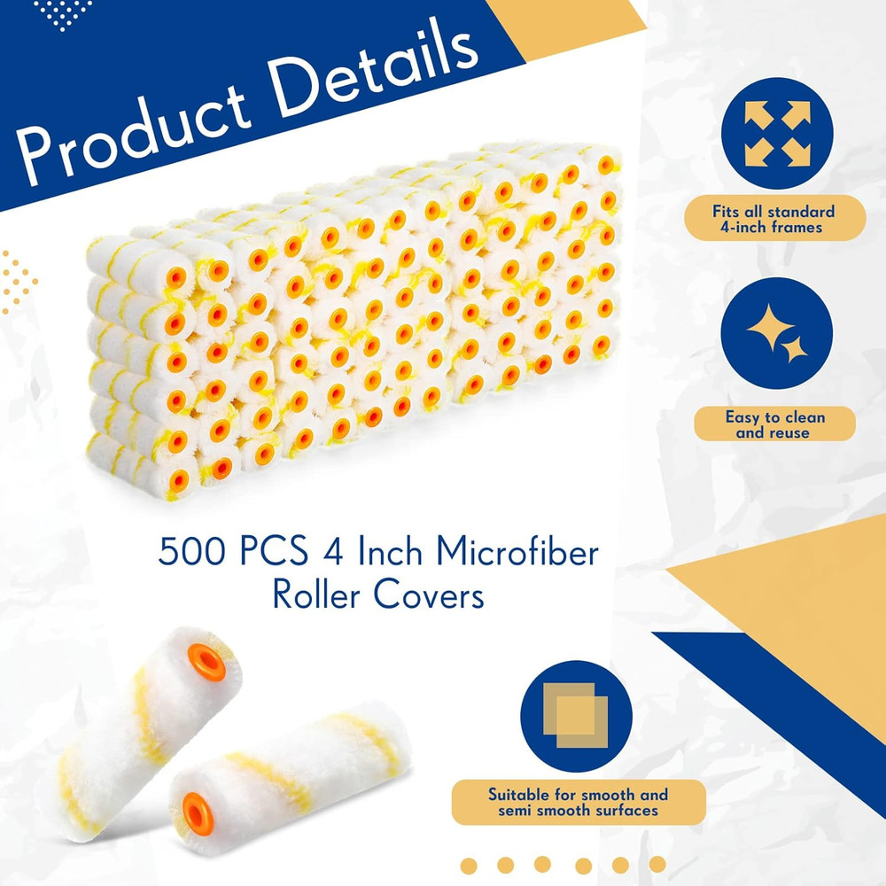 500 Mini Paint Roller Covers - 4" Microfiber Refills for DIY Projects