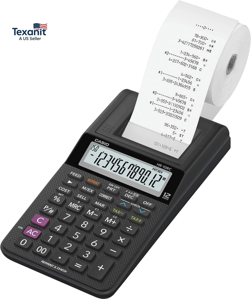 HR-10RC Mini Desktop Printing Calculator | Portable | 12-Digit Display | One-Col