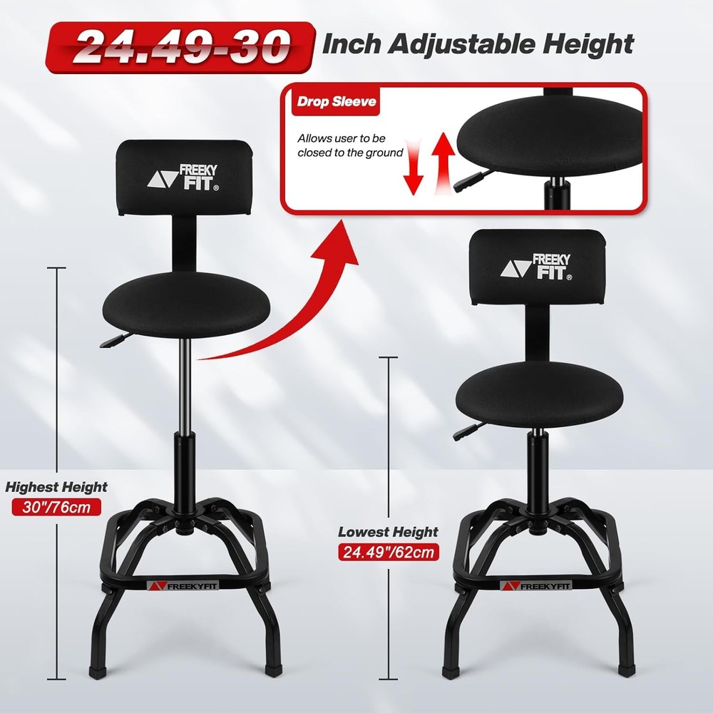 Shop Stool with Backrest Mechanic Garage Padded Workbench Stool for Workshop