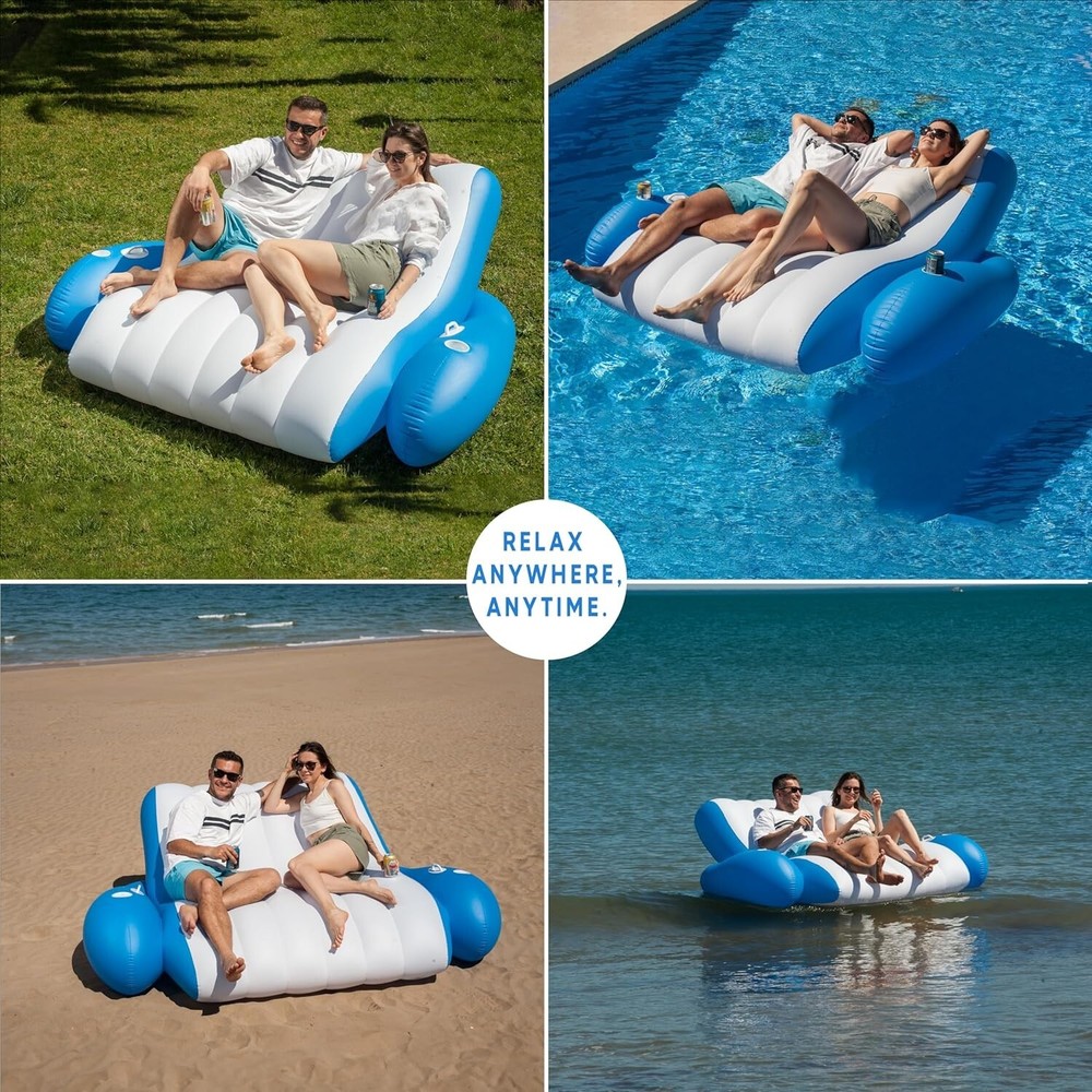 Zone Tech Inflatable Recliner Pool Float Dry Duo Float Pool Lounger for 1 or 2