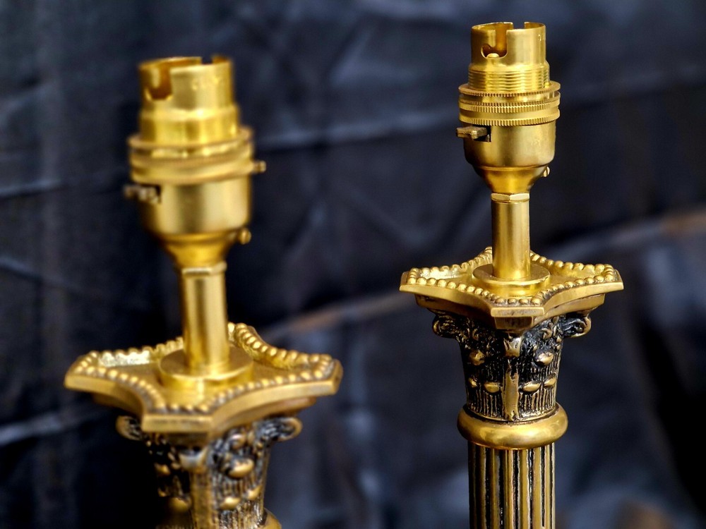 🇬🇧 Large Brass Corinthian Column Table Lamps H37cm 🇬🇧