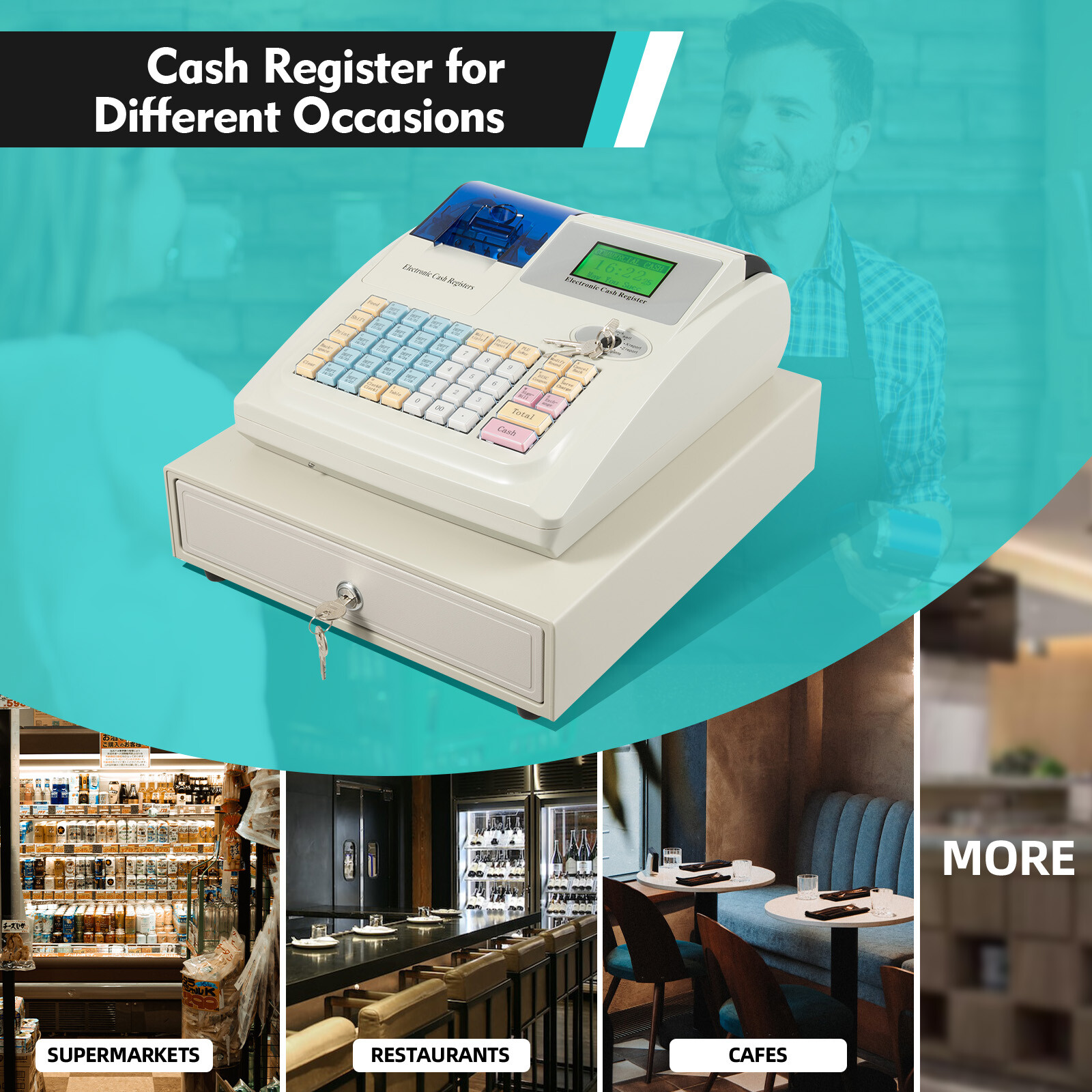 NEW Electronic Cash Register 48 Keys Cash Management System with Thermal Printer