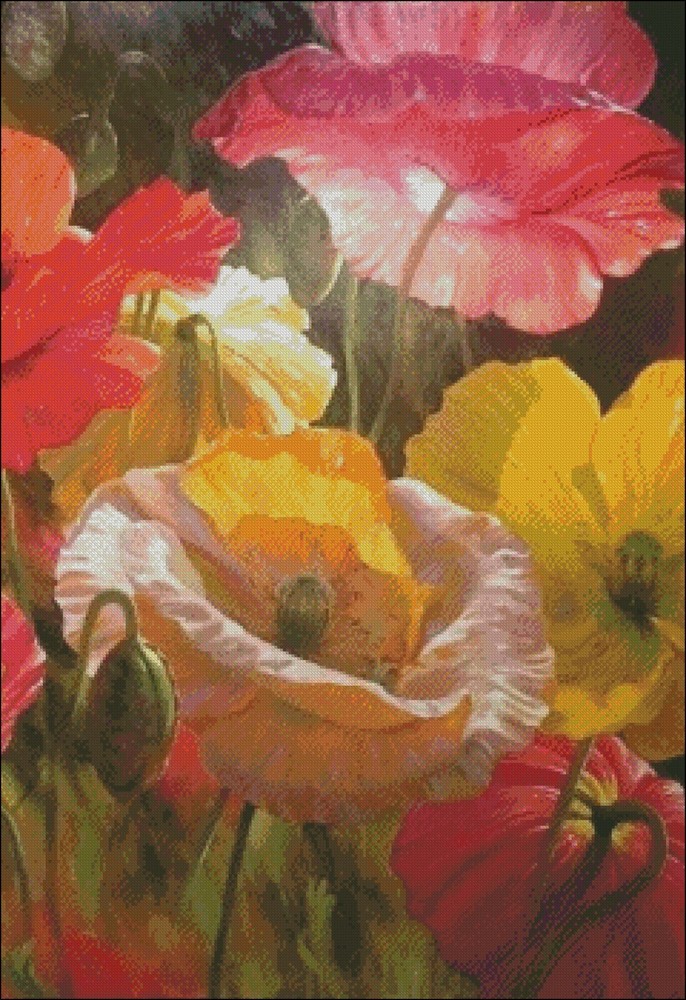 Poppies at Sunset - DIY Chart Counted Cross Stitch Patterns Needlework DMC Color