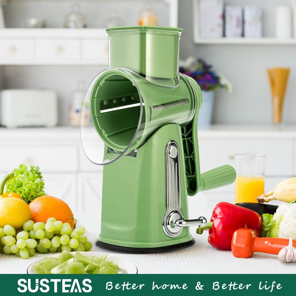 SUSTEAS Rotary Cheese Grater with Handle - Vegetable Shredder Medium, Green